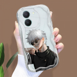 Armas koomiksimustriga kreemjas tekstuuriga korpus, lainelise servaga pehme silikoonkaanega telefoni&uuml;mbris Vivo jaoks Vivo Y21T puhas