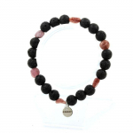 Pierres et Min&eacute;raux. Bracelet Rubis du Br&eacute;sil + Perles Lave de 8 mm. Fabriqu&eacute; en France.