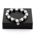 Pierres et Min&eacute;raux. Bracelet Perles Pierre de lune + H&eacute;matite 8 mm. Fabriqu&eacute; en France.