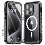Luksuslik IP68 veekindel &uuml;mbris iPhone 16 15 14 13 Pro Max Plus jaoks, Magsafe magnetiline juhtmevaba laadimine, t&auml;ielikult kaitsev telefoni&uuml;mbris For iPhone 14 Plus must