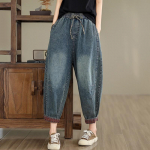 Kevadsuvi &uuml;hev&auml;rvilised k&otilde;rge v&ouml;&ouml;kohaga &otilde;hukesed p&uuml;ksid pahkluu pikkusega naiste elastne v&ouml;&ouml;koht tikitud taskud kauboi hareni p&uuml;ksid XXL sinine