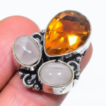 Natural Citrine, Moonstone Gemstone 925 Sterling Silver Jewelry Ring Size 6 q4r44