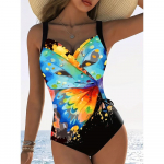 Naiste moekas triibuline pol&uuml;estrist ujumistrikoo elastaaniga, &uuml;livenivad sportlikud ujumisriided, silmkoekangast varrukateta monokinid koos esiosaga XXL