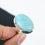 Naturaalne Larimar Reguleeritav 925 Sterling H&otilde;bedast S&otilde;rmus - Sobib USA suurustele 6 kuni 11 - K&auml;sitsi valmistatud Boho Ehted Naistele ja Meestele, Peo- ja Kingitused Adjustable roheline