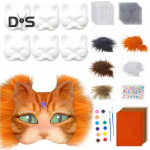 6-osaline kassimaski komplekt, isetehtud k&auml;sitsi maalitud t&uuml;hi kassimask karusnahast silmadega vildist lehega, karvaste loomade Therian maskeraadi aksessuaar karnevali cosplay jaoks oranž