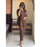 India disainerpuuvillane co-ord komplekt peokleit naistele Bollywoodi top tuunika kurti p&uuml;ksikomplekt kleit M pruun