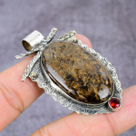 Turtela Fossil, Garnet Handmade 925 Sterling Silver Pendant 2.37 f8i80