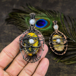 Bumblebee Jasper, Moonstone Copper Wire Wrap Jewelry Pendant 3.66 z6u48