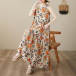 DIMANAF Suur Suurus Kleit Suvi Naised Vintage Linane Elegantne Stiil Varrukateta Lilleline Vaba Uus Pikk Kleit 8023 One Size
