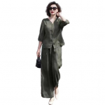 Vabaaja 2-osaline komplekt naistele 3/4 varrukatega n&ouml;&ouml;bitav s&auml;rk laia s&auml;&auml;rega p&uuml;kste komplekt suvine puhke- t&auml;navar&otilde;ivas L pruun