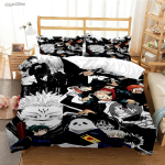 Multikas Anime Jujutsu Kaisen Tekikott T&auml;idisega tekk Voodipesukomplekt Pehme Tekikott ja Padjap&uuml;&uuml;rid Teismelistele &Uuml;hekohaline/Kahekohaline/Queen/King EU Twin(135x200cm) black