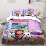 Gabby nukumaja voodipesukomplekt Kawaii voodipesukomplekt &Uuml;heinimese Kaheinimese suurus Kodu dekoratsioon T&uuml;drukutele Lastele Joonisfilm Armas Kass Tekikotikomplekt US Twin173x218cm