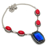 Natural Iolite Quartz, Coral 925 Sterling Silver Jewelry Necklace 18 s9s57