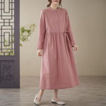 Suur number naiste kevadised vabad puuvillased linased kleidid s&uuml;giseks pikkade varrukatega kleit roosa XXL