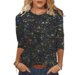 Naiste T-s&auml;rk, 3/4 varrukatega, s&auml;delev s&auml;rk, l&auml;ikivad litrid, &uuml;hev&auml;rviline s&auml;delev pluus 3XL