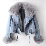 S&uuml;gis Talv Naiste Eemaldatava Faux Rebasekarva K&uuml;&uuml;likukarva Voodriga Denim Jakk Naiste L&uuml;hike Top Naiste Soe Parka &Uuml;ler&otilde;ivad M sinine
