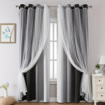Astmeline Muutus Tr&uuml;kitud Pimendavad Kardinad Pluss Pitsl&otilde;ng Kahekihilised Temu width 132cm * height 100cm [metal ring] set gray