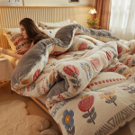 Boheemlaslik Lilleline Sametist Tekk Aastaringselt Kasutatav Tepitud Voodipesu Masinpestav Pehme Soe Mikrokiust T&auml;idisega Pol&uuml;estrist Kate Tekk Thicken-200X230CM5KG