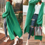 Kampsun-jakk naistele s&uuml;giseks ja talveks, mugav trend, keskmise kuni pika stiiliga, &uuml;le p&otilde;lve, l&otilde;dva ja mitmek&uuml;lgne, p&otilde;hi, pikkade varrukatega kootud kardigan 5XL roheline