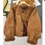 Karvane &Uuml;hes t&uuml;kis Paksenenud Lambavill Suede Pruun Jakk Jakk Naiste Talvine V&auml;ike Mees Kannab Pealmine XXXL kohv