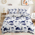 Kolmeosaline merielu merikilpkonna tekikate voodipesu digitaalse tr&uuml;kiga komplekt 135 * 200 (two-piece set) 90g blue