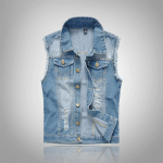 Suur Suurus Trendikas Kitsas Meeste teksist vest Meeste helesinine vest Vest Rebitud teksist vest 5XL gray