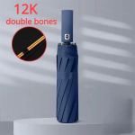 12 Bone Black Glue t&auml;isautomaatne vihmavari paksu ja vastupidava kiiliga kolme volditava vihmavari, UV-kindel kokkupandav vihmavari metal-fiber composite&12K