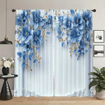 2 tk Elegantne Sinise Lillemustriga Kardinad &ndash; Pol&uuml;ester Vardatasku Paneelid S&ouml;&ouml;gituppa, Magamistuppa ja Elutuppa 100*150 Grommet Top 1pcs