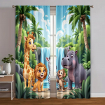 2 tk Kaasaegsed kardinad Džungli safari Pol&uuml;ester kootud (ilma vardata) P&uuml;hademeeleolu elutuppa  magamistuppa  k&ouml;&ouml;ki  s&ouml;&ouml;gituppa 100*130 Grommet Top 1pcs