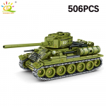 HUIQIBAO WW2 S&otilde;jaline T-34 Tanki ehitusklotside komplekt lastele Armee Relvaauto Veoauto Klotsid M&auml;nguasi Linnaehitusklotsid Kingitus