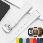 Uus 25mm Punane Must Roheline Hall Sinine Kollane Oranž Kummist Kellarihm Richard Mille rihma jaoks RM011 Mille K&auml;ev&otilde;ru kellarihm 25-20mm