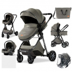 Poussette 3 en 1 B&eacute;b&eacute; Combin&eacute;e Si&egrave;ge-Auto Landau Nacelle R&eacute;glable Sac &agrave; Langer Haute Qualit&eacute; Poussette Canne Gris Profond hall