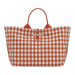Longchamp Le Roseau Ruuduline Bambusest Pandla Disain Puuvillasegu L&otilde;uendist Tassikott Naistele punane valge 10290HGMM11 Basic Set (Bag)