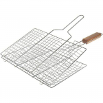 Kahekordne ruuduline roostevabast terasest grillrest, puidust k&auml;epide, h&otilde;bedane, 22 x 34 cm GRILLREST