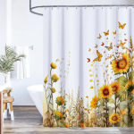 P&auml;evalille du&scaron;ikardin - Akvarellp&auml;evalilled ja rohelised lehed, Talumaja vannitoakaunistus, Maaelu lilleline W165H190(CM)-1 Pcs