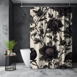 Elegantne Must Lilleline Du&scaron;ikardin Tume Roos ja Linnu Disain Gooti Kunst Moodne Vannitoa Sisustus Veekindel Kangas Vannikardin W200H180(CM)-1 Pcs