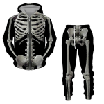 Halloween Cosplay Skeleton Splanchna 3D All Over Print T&otilde;mblukuga dressid Meeste kapuutsiga p&uuml;ksid 2 tk Komplekt T&auml;navar&otilde;ivaste kost&uuml;&uuml;mid M gray