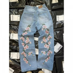 RogueWave Y2K Harajuku Retro Teksap&uuml;ksid Kunstiline Kirsipuu Tikandimuster Denim P&uuml;ksid High Street L&otilde;dvad Sirge S&auml;&auml;rega P&uuml;ksid S sinine