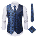 Meeste Klassikaline Must Paisley Vestikomplekt Pulmapeoks &Auml;rimood V-kaelusega Vest Meeste Lipsus&otilde;lm Libliklips Taskur&auml;tt Mansetin&ouml;&ouml;p 3XL sinine