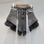Sinised teksap&uuml;ksid Naistele Denim-l&uuml;hikesed p&uuml;ksid Patchwork Ruffle Y2k V&ouml;&ouml;ga Teksad Korea T&uuml;drukute L&uuml;hikesed P&uuml;ksid Suvine Streetwear 2026 M must