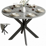 Kokkupandav s&ouml;&ouml;gilaud 2-6 inimesele, &uuml;mmargune kokkupandav laud kahekordse X terasraamiga, paks laudpind, tsemendihall 110 x 110 x 76 cm hall