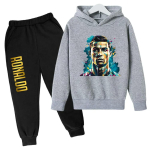 Ronaldo CR7 Prindiga Jalgpalli Iidol R&otilde;ivad Laste Huppari 2 tk Komplekt P&uuml;kstega &Uuml;likond Laste Poiste Treening&uuml;likond T&uuml;drukute R&otilde;ivad Sporditreening&uuml;likonnad 100 gray