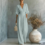 Naiste Laiade Jalgadega Elegantne V&ouml;&ouml;kohta Kitsendav V-kaelusega Jumpsuit XXXL gray
