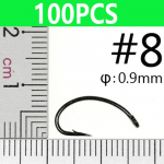 Bimoo 100 tk Klassikaline kaardus varrega k&auml;rbse sidumine Caddis Egg Fly krevettidega Emerger Mayfly Nymph konksud must nikkel #8-#16 #08