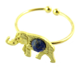 7bis [Q1471] &ndash; k&auml;sit&ouml;&ouml;na valmistatud Boho kuldsinine s&otilde;rmus (elevant) &ndash; 15x9 mm sinine