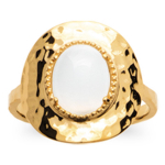 Bague Plaqu&eacute; Or 'Cleopatra' pierre de lune dor&eacute; - 18x17 mm 56 valge