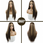 Miss Wig Must ja kuldne parukas S&uuml;nteetiline parukas naistele Naturaalsest pitsist keskmise osaga parukas Kuumakindlast kiust Natural Look parukas