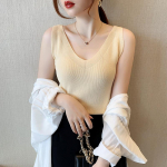 Naiste suvine V kaelusega varrukateta &uuml;hev&auml;rviline sviiter Slim Fit kootud j&auml;&auml;siidist kootud alumine kampsun OneSize valge