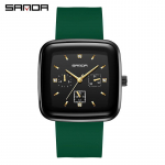 SANDA uued ruudukujulised kvartskellad kuue &otilde;mblusega meeste ja naiste k&auml;ekellad mood Silicon Plaza Creative isikup&auml;rastatud kvartskell roheline