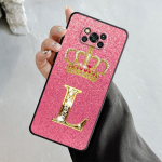 &Uuml;mbris Xiaomi Poco X3 Nfc X4pro M3 C40 jaoks Mi 12 11 10 10t 8 Note10 Lite 11ultra 11t Pro F1 Gold Pink Diamond Crown Letter jaoks For Mi Note 10 Lite